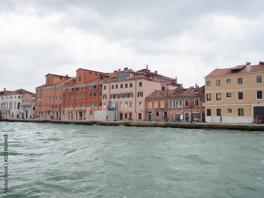 Houses Venice in overcast cloudy weather.