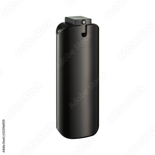 black decorative perfume bottle, with spray, on a white background, isolate