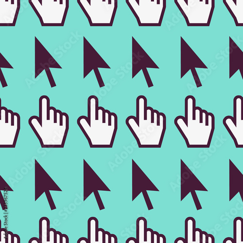 Seamless pattern which depicts computer cursors on a blue background