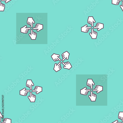 Seamless pattern which depicts computer cursors in the form of hands on a blue background