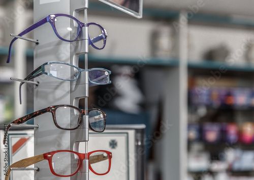 Glasses for sale in a pharmacy