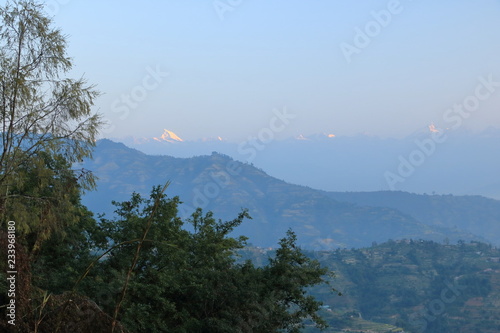 Beautiful first light from sunrise on Himalaya mountain range, Nepal photo