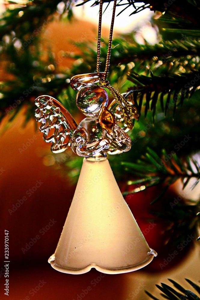 Toy glass angel decoration on the xmas tree