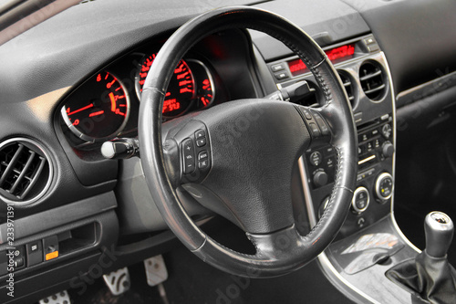  View of the interior of a modern automobile showing the dashboard © Stasiuk