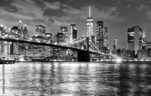Dekoracja na wymiar  new-york-city-financial-district-in-lower-manhattan-with-brooklin-bridge-at-night-usa