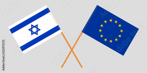 Israel and EU. The Israeli and European Union flags. Official colors. Correct proportion. Vector
