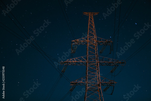 Electrical substation at night on long exposure shot