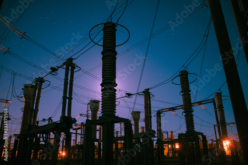 Electrical substation at night on long exposure shot