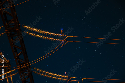 Electrical substation at night on long exposure shot