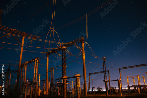 Electrical substation at night on long exposure shot
