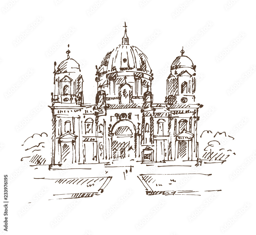 Hand drawn Berlin Cathedral. Berlin landmark. Vector illustration. Sketch. Vector.