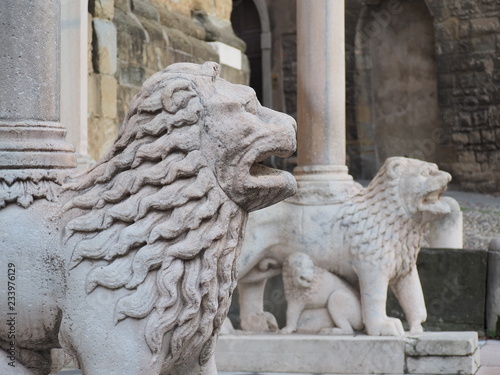 Bergamo, Italy. The Basilica of Santa Maria Maggiore. The lions at the entrance to the church