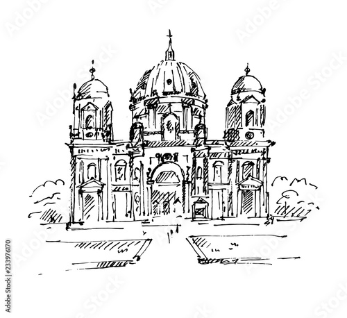 Hand drawn Berlin Cathedral. Berlin landmark. Vector illustration. Sketch. Vector.