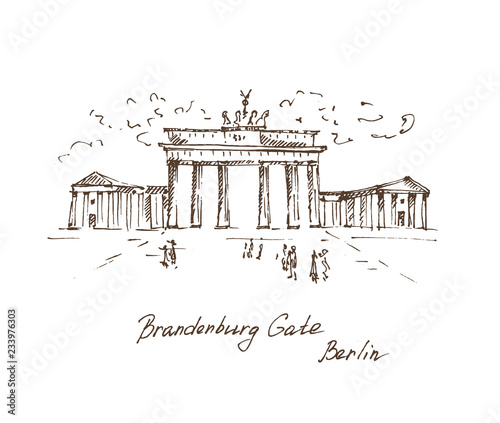 Hand drawn Brandenburg Gate. Berlin landmark, Germany. Vector illustration. Sketch. Vector.
