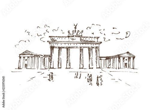 Hand drawn Brandenburg Gate. Berlin landmark, Germany. Vector illustration. Sketch. Vector.