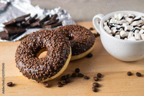 Chocolate coffee donuts photo