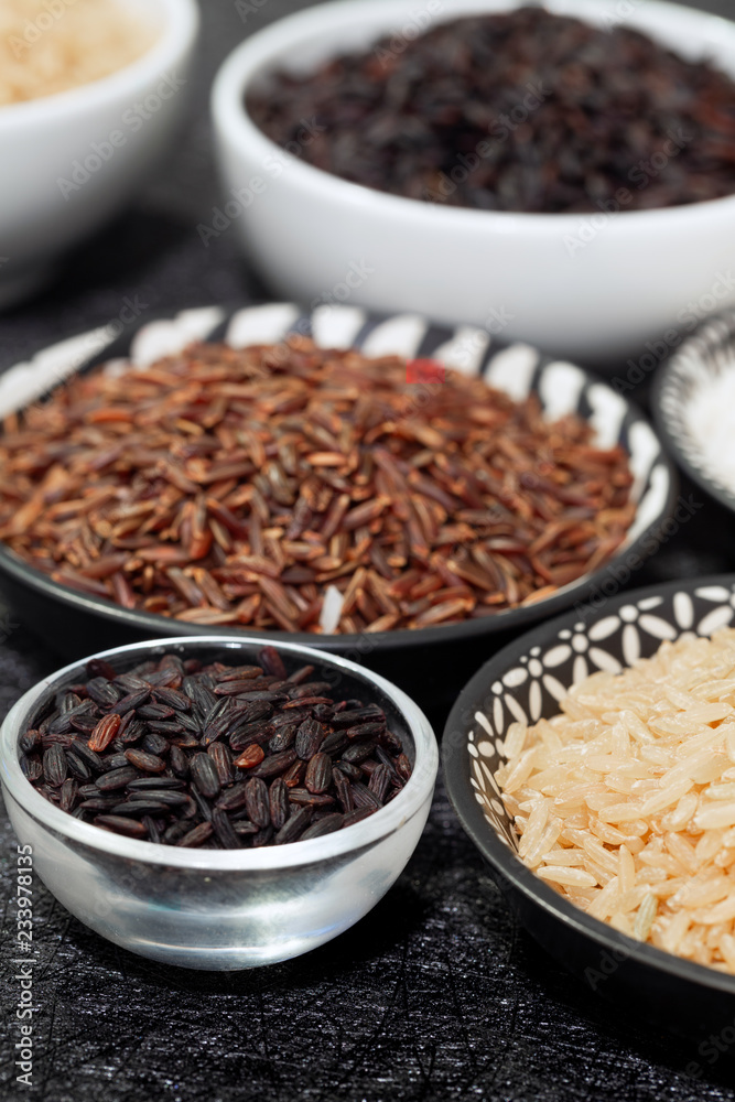rice, different varieties of raw rice. rice, different varieties of raw rice.