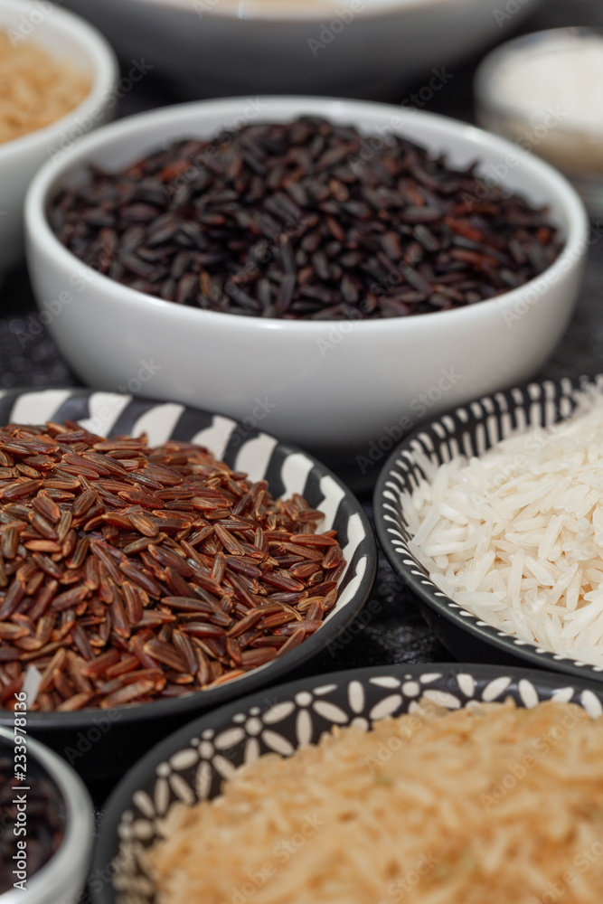 rice, different varieties of raw rice. rice, different varieties of raw rice.