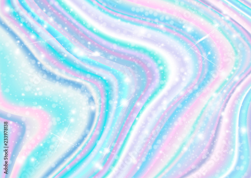 Marble structure holographic pattern with stars. Galaxy fantasy background and pastel color. Creative vector illustration.
