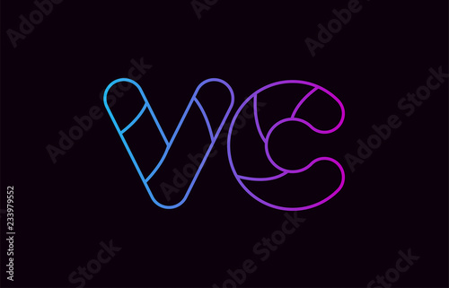 alphabet letter combination vc v c logo company icon design in blue and pink