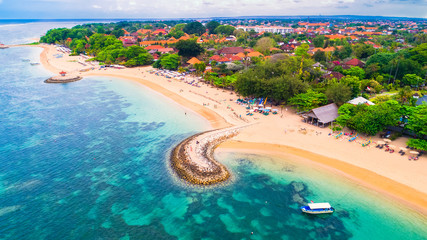 Wandcirkels Bali Luchtfoto van Sanur strand op Bali  © mariusltu