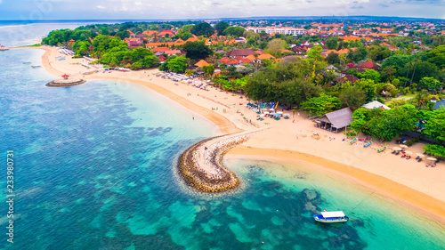 Aerial view of Sanur beach, Bali, Indonesia. photo