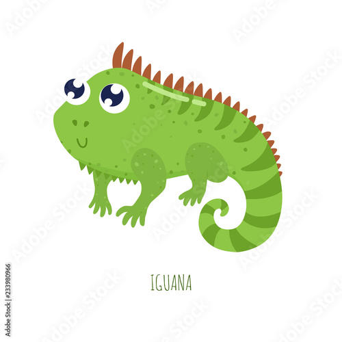 Cute cartoon iguana vector illustration.