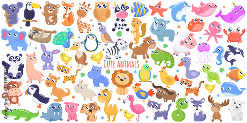 Fototapeta Naklejka Na Ścianę i Meble -  Cute cartoon animals set. flat design