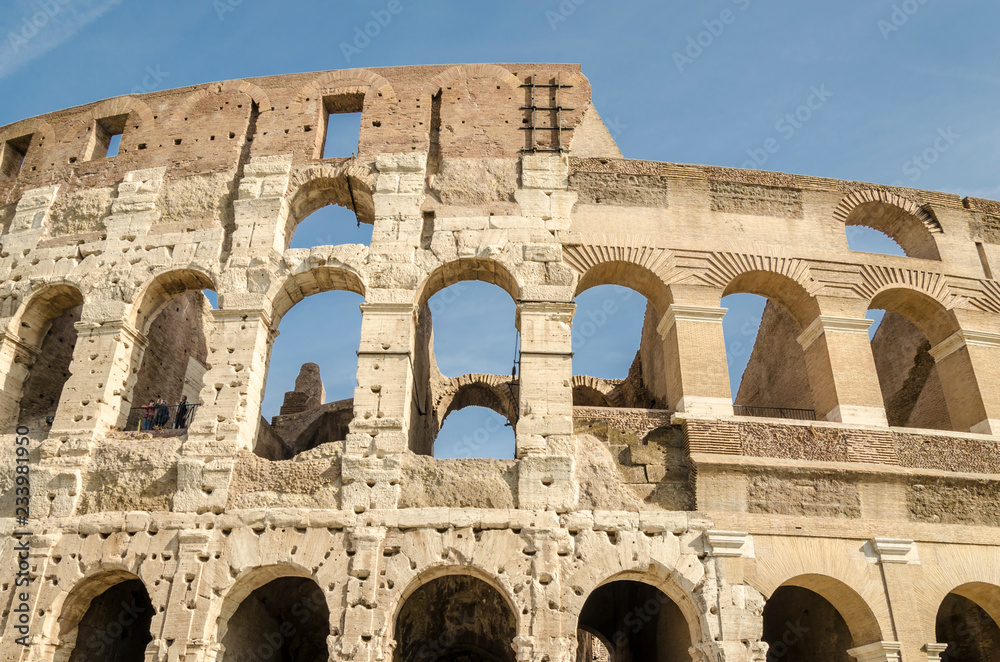 view of the facade of Colosseum in Rome, Italy