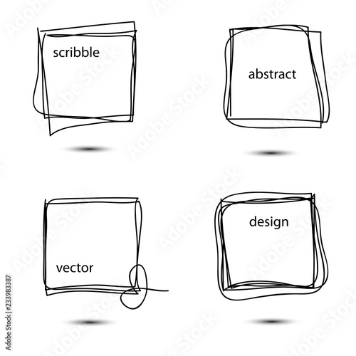 Set of hand drawn scribble quadrangles. Collection of abstract square frames in doddles style. Square design element. Continuous line. Vector. Isolated on white background.