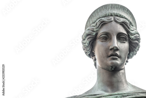 Statue of beautiful judge at the Emperor Franz I monument in Hofburg Palace in Vienna, Austria, isolated at white background