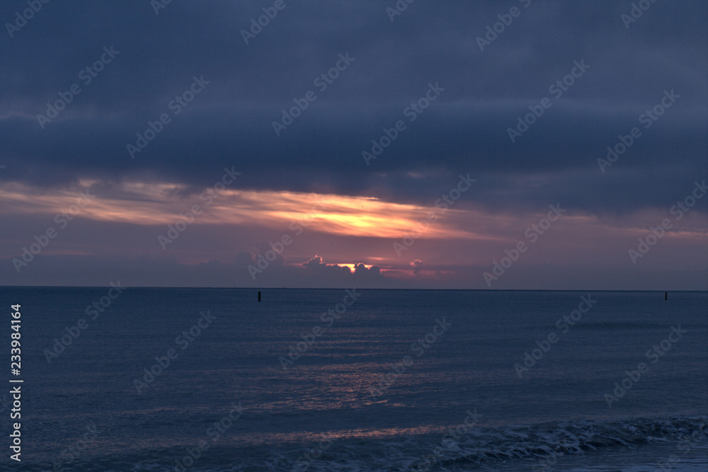 sunrise over the sea,clouds, nature, cloud, horizon, orange, waves, blue, beautiful, light, seascape