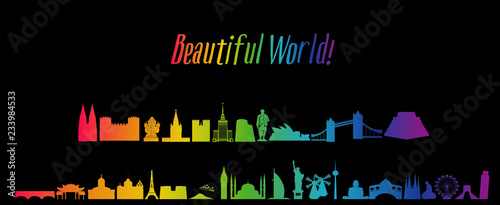 illustration - set of sights from around the world