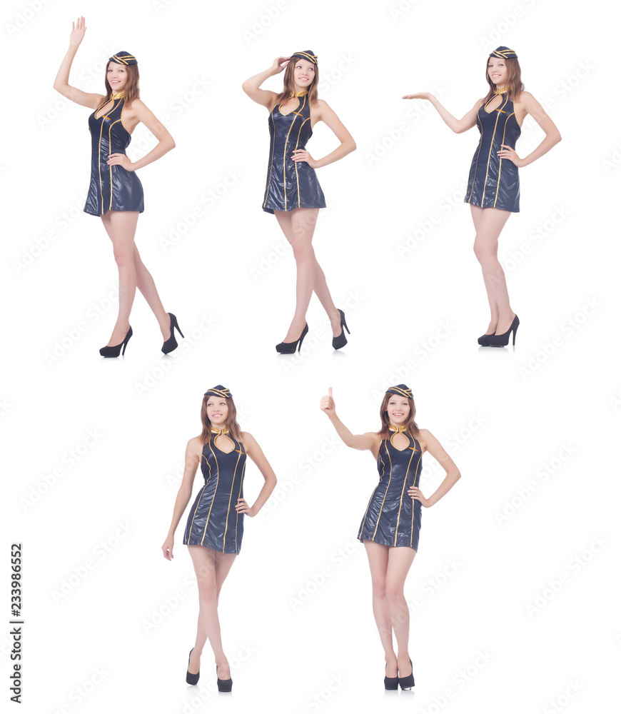 Young airhostess saluting isolated on white Young airhostess saluting isolated on white