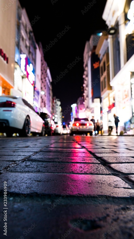 city street at night from low angle. street floor isolated