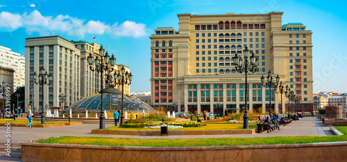City the Moscow region,Manezhnaya square Moscow.George The Victorious.Monument, sculpture.State Duma of the Federal Assembly of the Russian Federation.Russia.