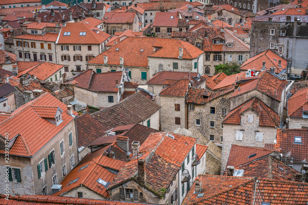 Red tiled roofs of Kotor Old town houses