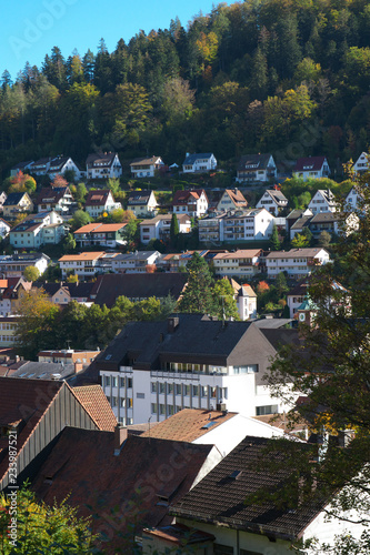 Triberg,Germany-October 12, 2018: View of Triberg houses. Triberg is famous for the tallest waterfall in Germany.