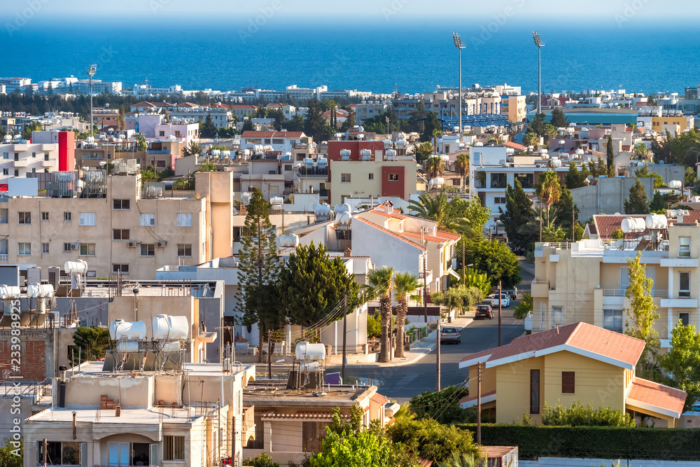 Paphos cityscape over residential neighborhoods. Cyprus