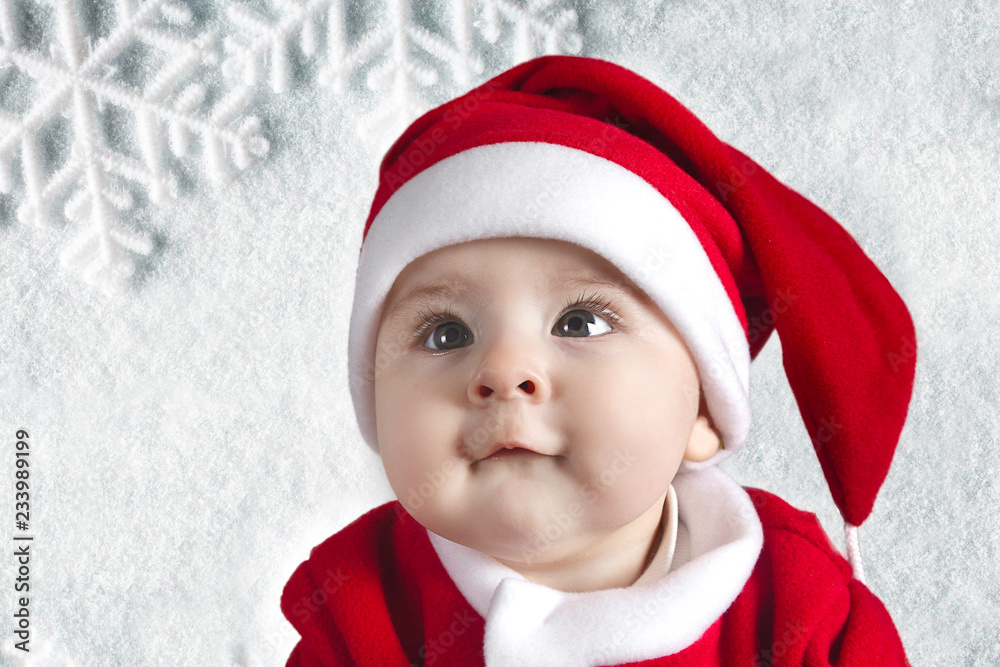 Christmas Baby on Snow Background Christmas Baby on Snow Background