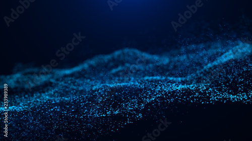 Wave of particles. Abstract particle. Data visualization. Abstract digital background. 4k rendering. © Dmitry