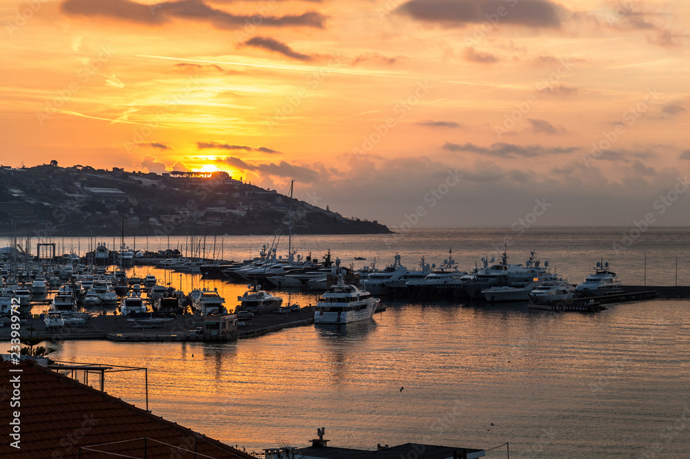 Sunrise in a port