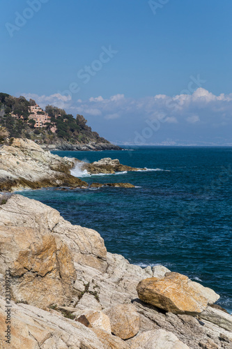 Rocky seasore in Liguria, Italy