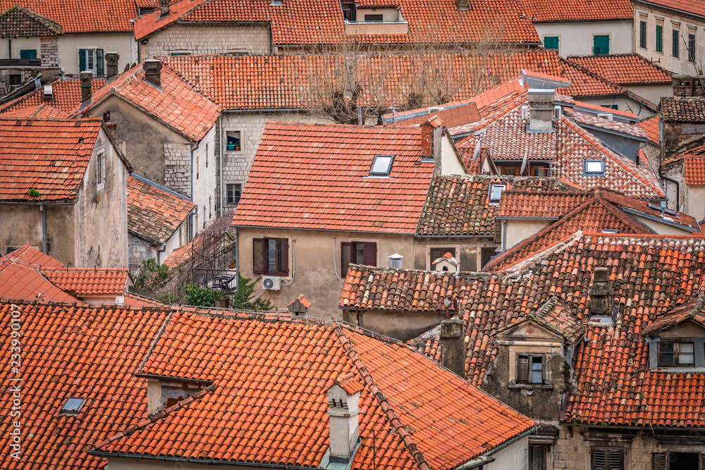 Red tiled roofs of Kotor Old town houses
