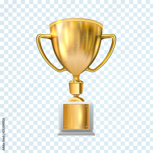 Golden trophy cup isolated on transparent background. Vector illustration