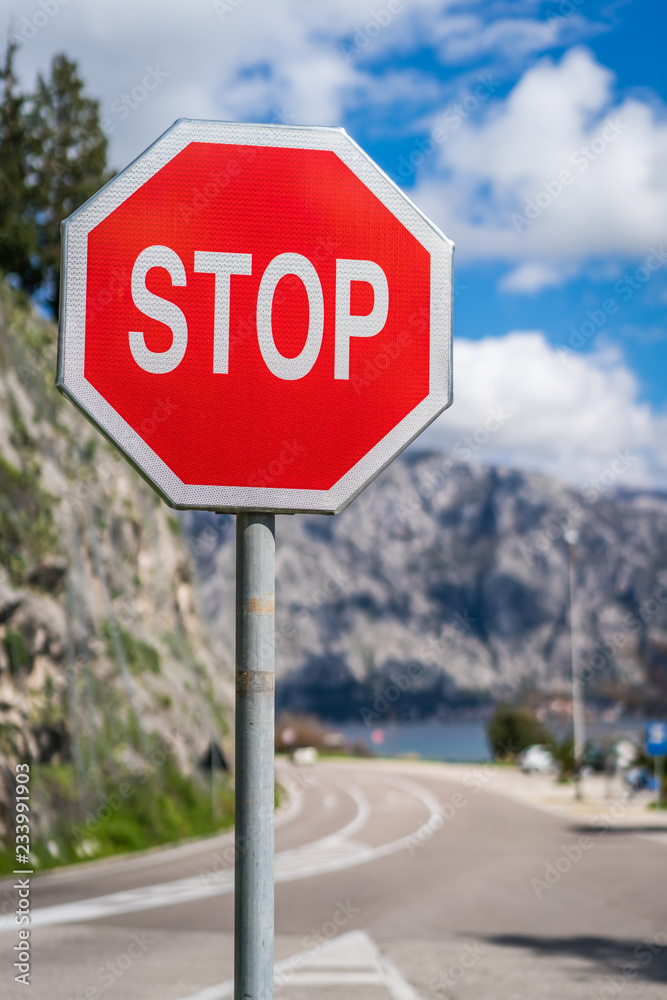 Red Stop sign in Montenegro