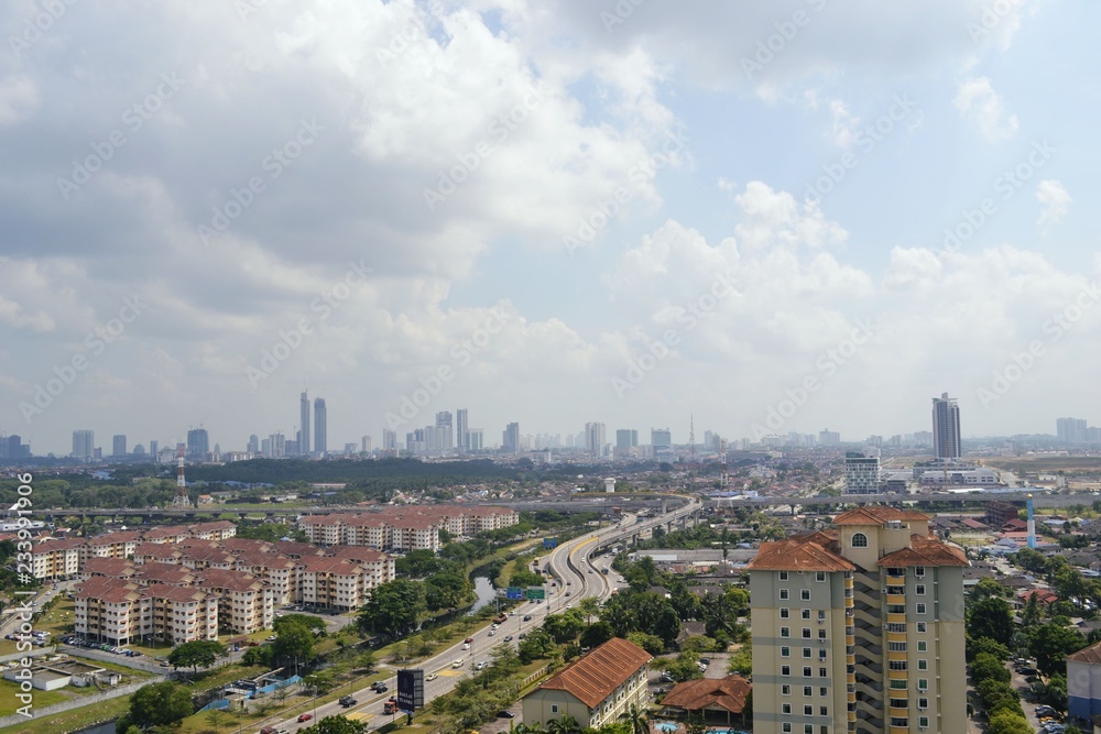 High angle view of cityscape of Johor Bahru, Malaysia during day