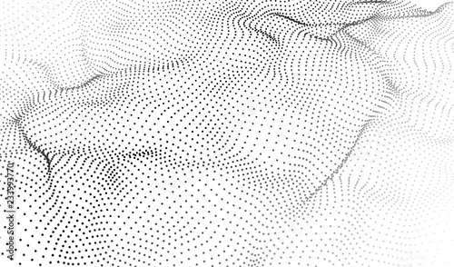 Wave 3d. Wave of particles. Futuristic point wave. Design for poster. Technology vector background. Vector illustration.