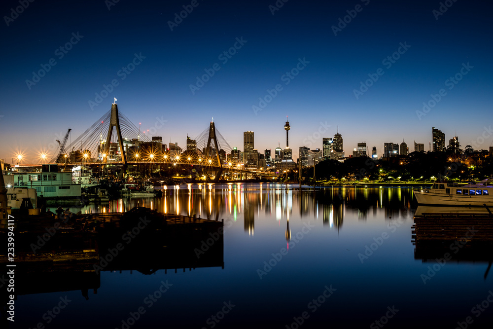 ANZAC Bridge and Sydney City at dawn