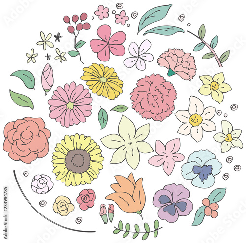 様々な花のイラストのセット（シンプルカラー）